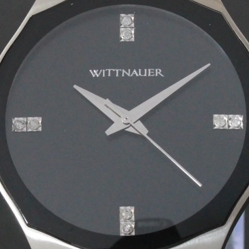 Wittnauer Ladies Dress Watch 8 Diamonds On Black Sun-ray Dial 36mm